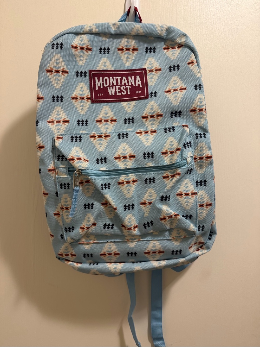 Montana West Light Blue Southwestern Print Men's Backpack with Burgundy Patch